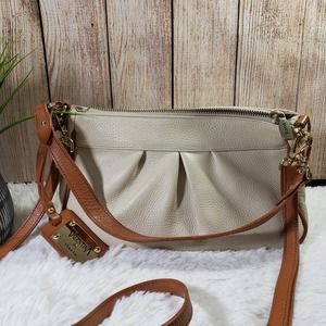 VALENTINA Women's Ivory Cream, Brown Solid Small Handbag With Shoulder Strap GUC